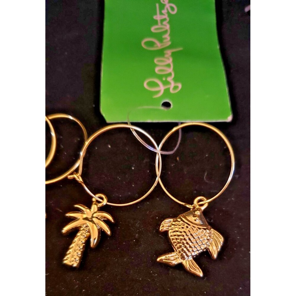 Lilly Pulitzer Wine Glass Charms - Gold Flamingo, Palm Tree, Fish, & PIneapple - Picture 3 of 8